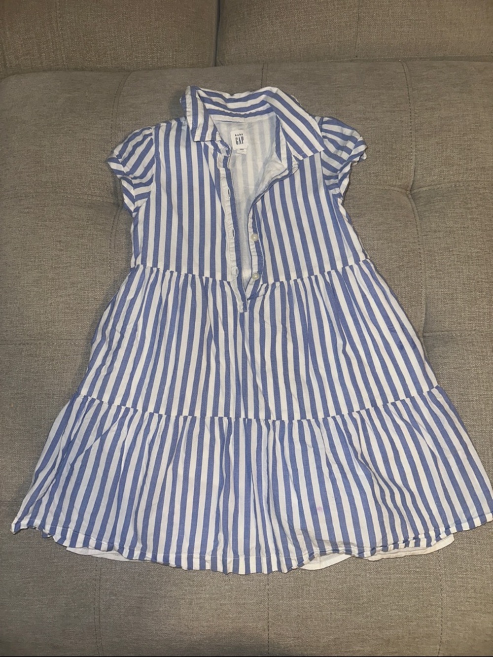 GAP Blue and White Striped Tiered Shirt Dress